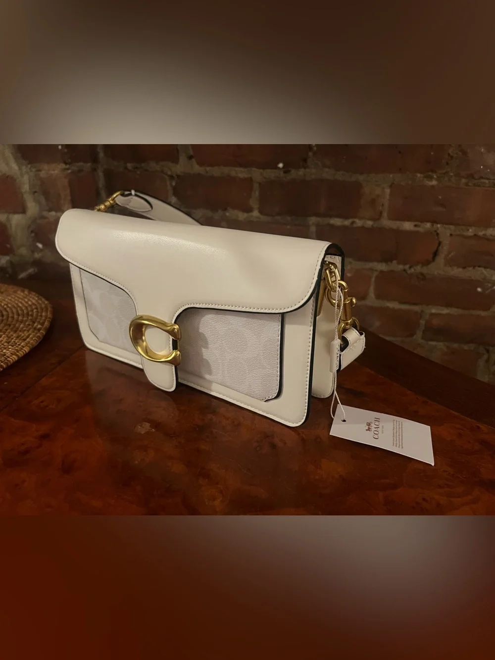 NWT Coach Tabby 26 Leather Shoulder Bag, White and Gold